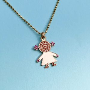 Large Boy/Girl Pendant with Rubies and Orange Sapphires